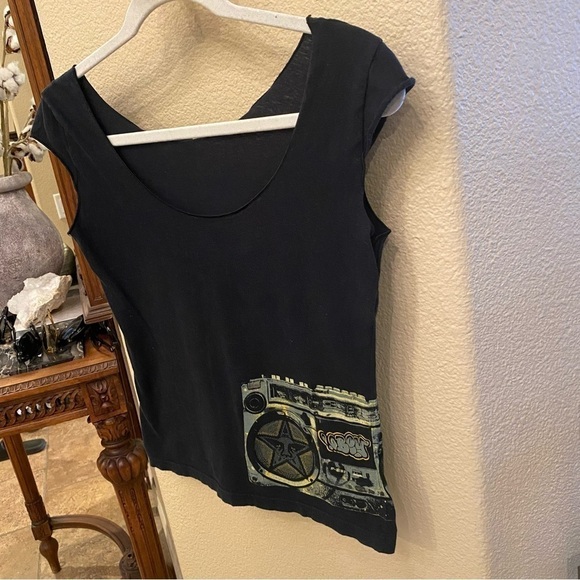 OBEY Women Black Graphic Y2K Short Sleeve Top Size Small-Made in USA - Picture 2 of 9